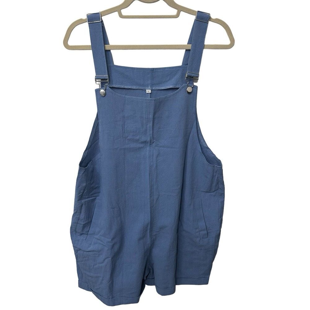 NWT Large Patch Pocket Romper Sz Large Cotton Linen Blend Blue